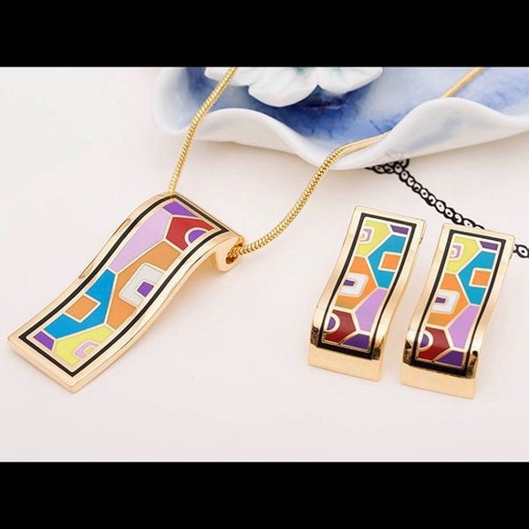 High quality gold-plated enamel jewelry set