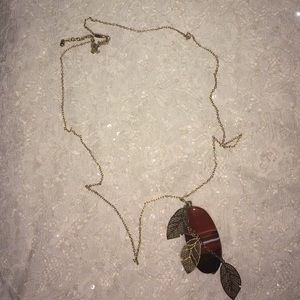 Feather and polished stone long necklace