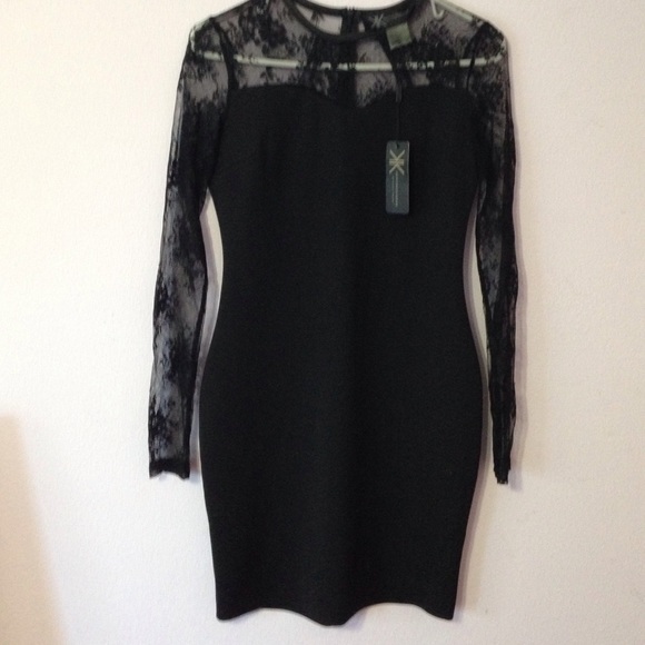 FLASH SALE Black Fitted Dress With Lace Detail