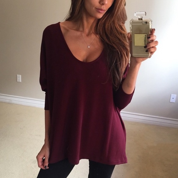 • SOLD • Soft Cranberry Dolman Top L - Picture 2 of 4