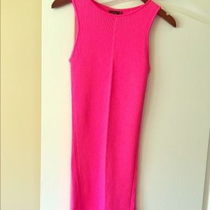 McQ neon pink ribbed dress.