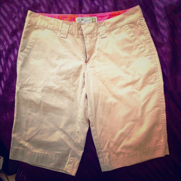 Khaki colored knee length shorts