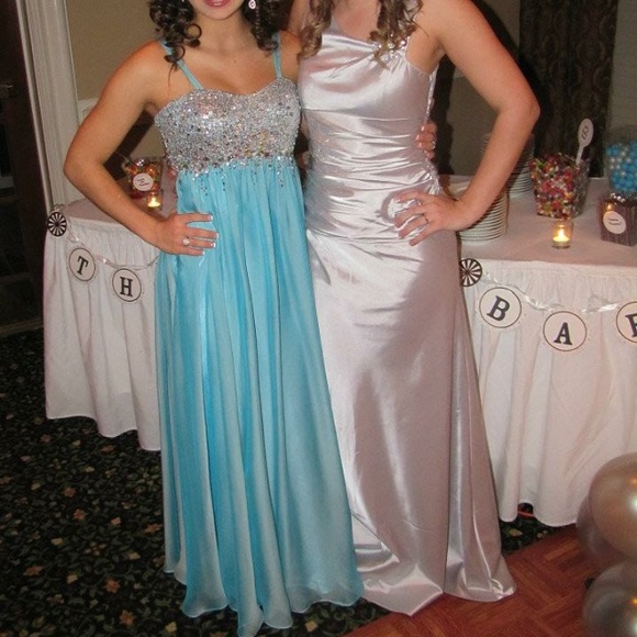 Silver Satin Cowl Back Formal Long Dress