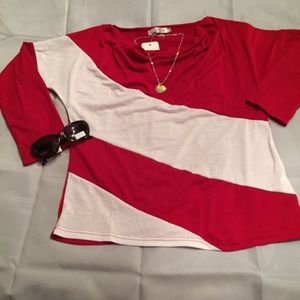 Dolman white and red knit top