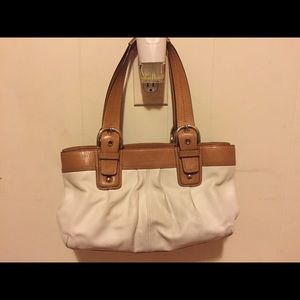 Authentic white and tan leather Coach bag.