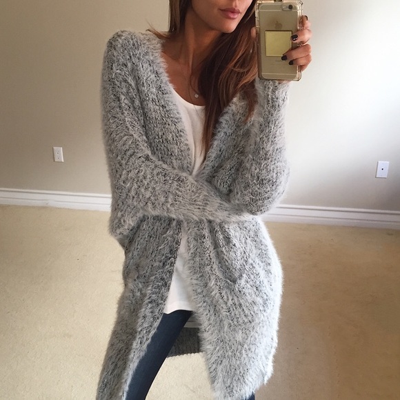 fuzzy grey cardigan