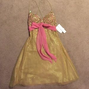 Scala pink and green formal sequin dress