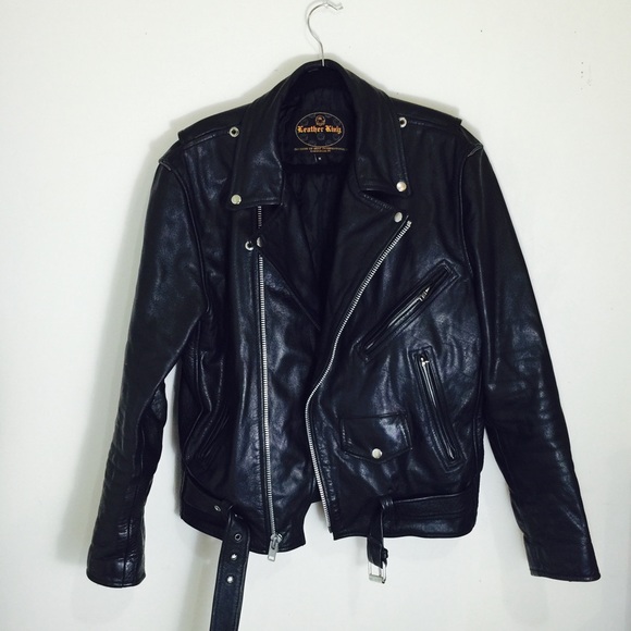 Vintage Jackets & Blazers - heavy black leather moto jacket oversized Medium
