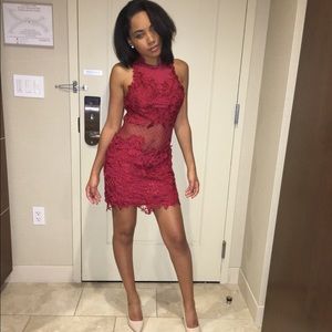 EVE FLORAL CROCHET MESH MINI DRESS - BURGUNDY