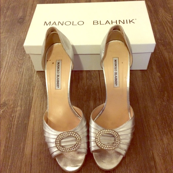 Authentic Manolo Blahnik Womens Shoes Pump Blue Satin  Manolo Blahnik heels