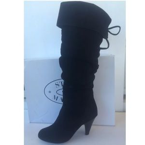 Steve Madden High Heel Boots Black Faux Suede SZ 8