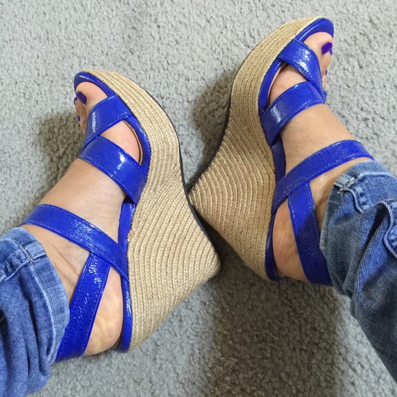 Cobalt Blue Patent Wedges - Picture 2 of 3
