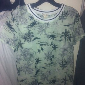 Green, tropical T-shirt.