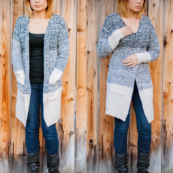 XX KYLIE ombrรฉ sweater cardigan - BLACK/CREAM - Picture 2 of 4