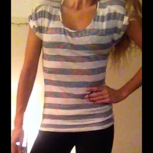 Forever 21 Small Light Cream & Black Stripe SS Top