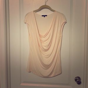 Tart pale pink twist shoulder cowl neck top