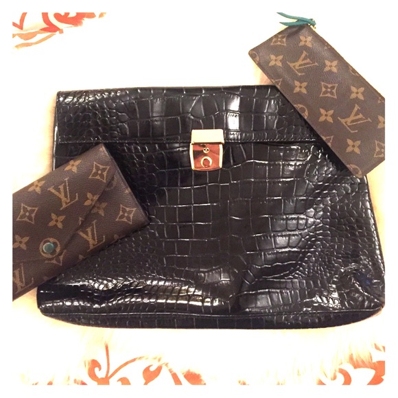 Large Vegan Crocodile Leather Clutch