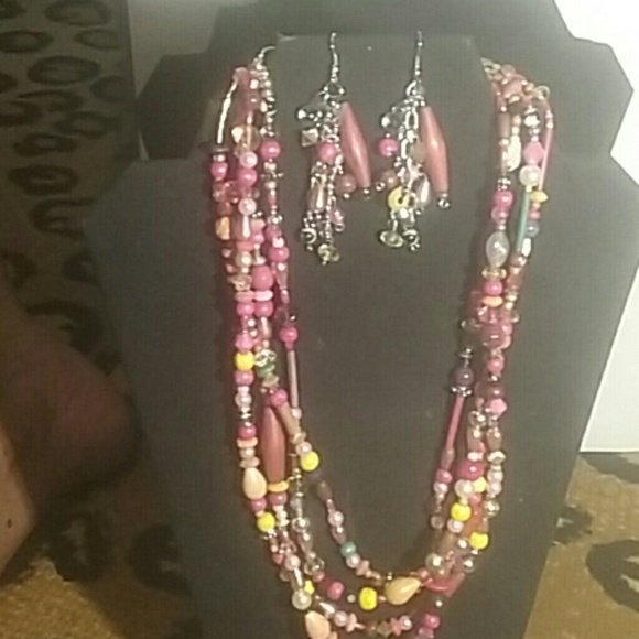 4 strand elegant beaded necklace earrings