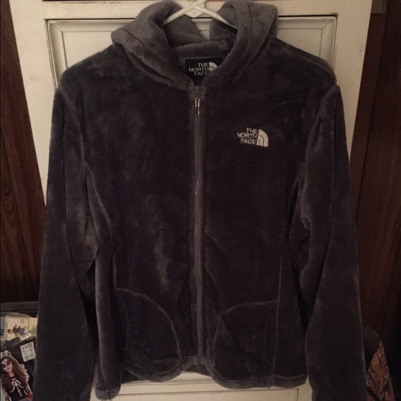 Grey hooded fuzzy Northface jacket