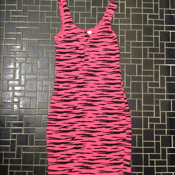 Stretchy pink and black zebra print dress