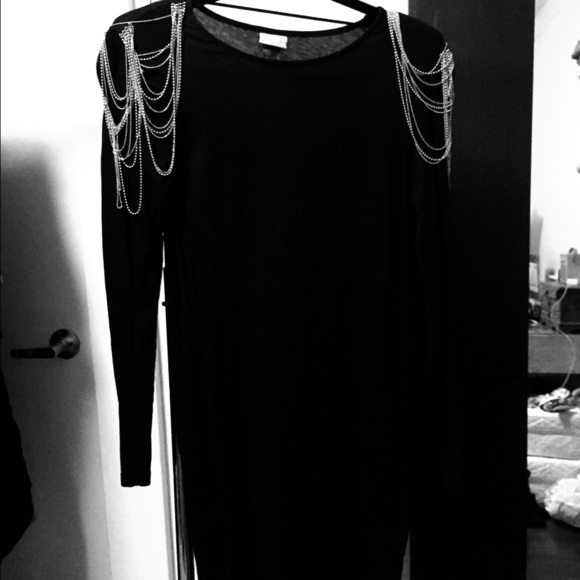 Fitted Long Sleeve Cotton Dress w/Silver chains