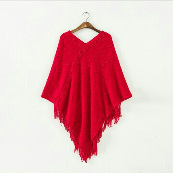 NWT Winter Batwing Stripes Fringed Cape Sweater