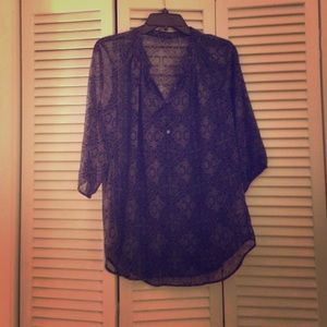 Silky Navy Patterned Blouse