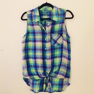 C&C California Sleeveless Plaid Top