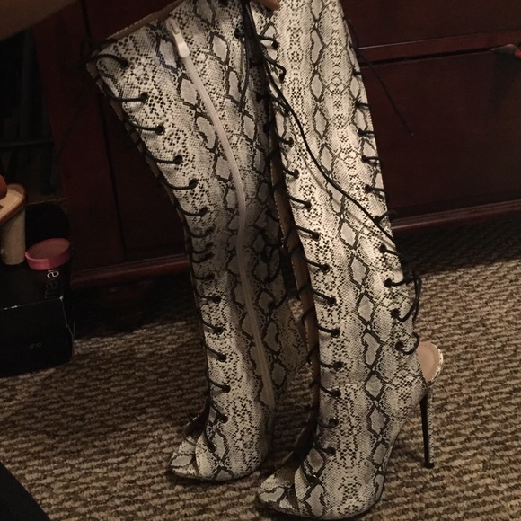 Public Desire snake skin lace up heels - Picture 2 of 4