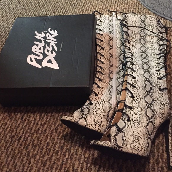 Public Desire snake skin lace up heels - Picture 3 of 4