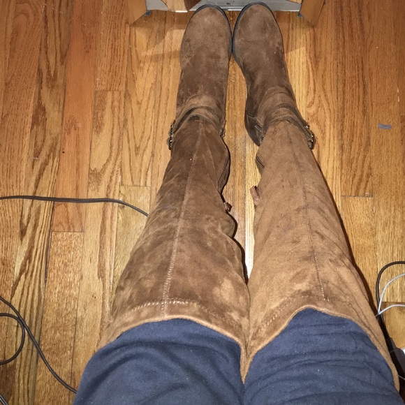 Brown suede over the knee boots