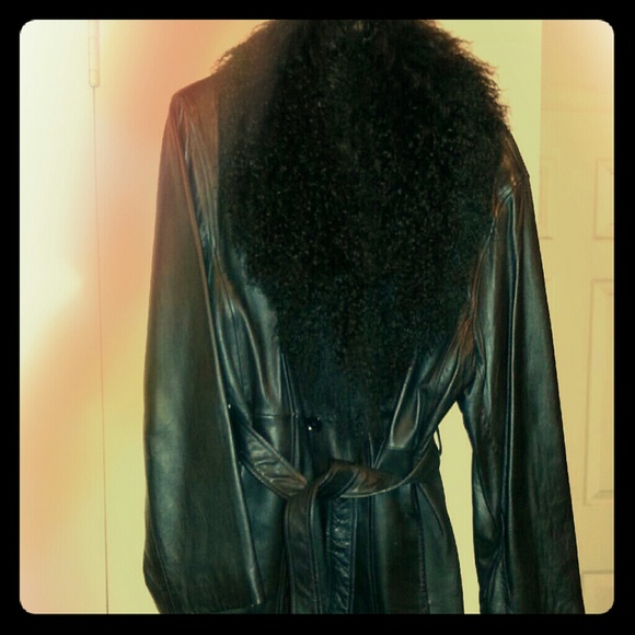 Leather Coat w/ Removable Goat Collar