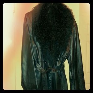 Leather Coat w/ Removable Goat Collar