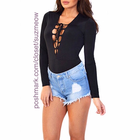 Tops - New! Black Lace Up Bodysuit • Sizes S, M, L