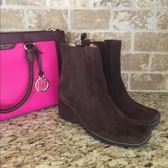 Suede Chocolate wedge bootie