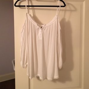 White Flowy Off the Shoulder Shirt
