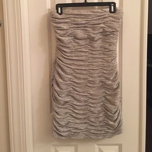 Strapless Metallic Ruched Aidan Mattox Dress