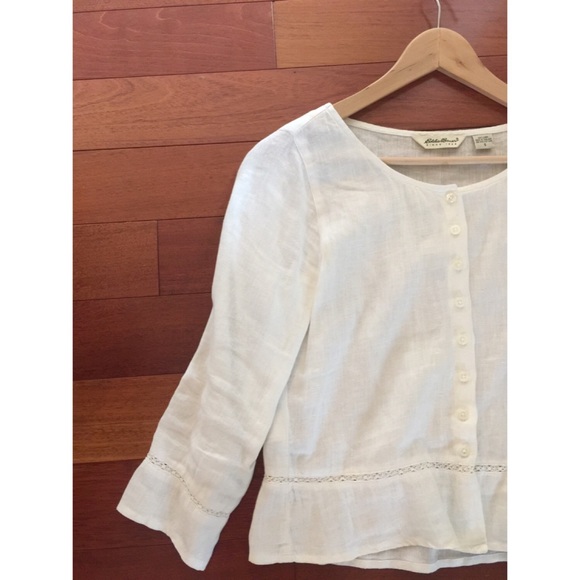 Eddie Bauer 100% Linen Ivory Blouse Shirt