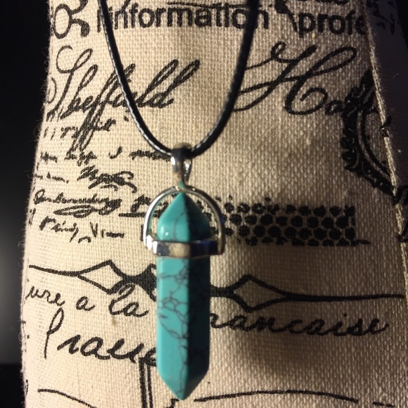 Turquoise Stonehenge black rubber necklace