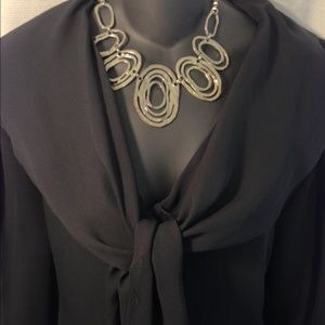 Black Shirt with Flared Sleeves & Tie-able Collar