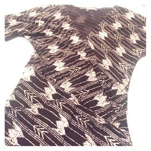 Tribal print, fitted, soft dress, black and white.