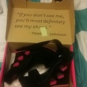 Black Wedges With Pink Hearts Through The Heel