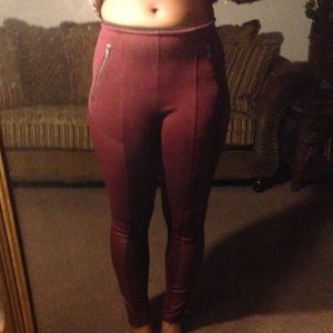 Burgundy leggings w/ leather