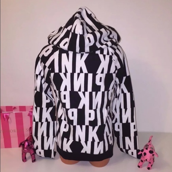 🚫SOLD🚫NEW PINK VS FULL ZIP LOGO ALL OVER HOODED - Picture 3 of 4