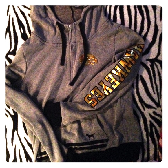 Iowa Hawkeyes half zip VS Pink sweatshirt.