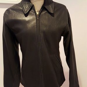 Authentic black leather jacket .