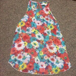 Floral patterned bright sleeveless top size 4.