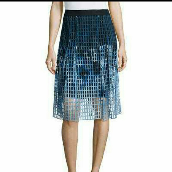 Elie Tahari  Dillan Printed Laser Cut Midi Skirt