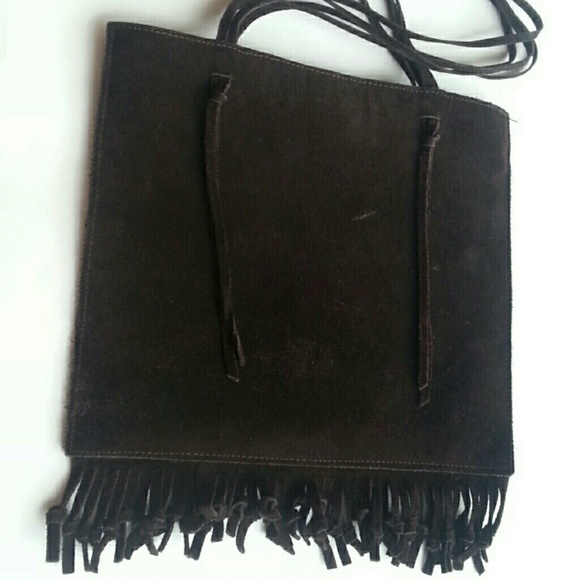 FINAL PRICE! SUEDE CHOCOLATE FRINGE FLAT Handbag - Picture 2 of 3