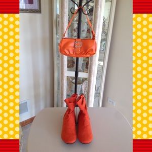 NWT ORANGE SUEDE BOOTIES/W COMPLIMENTARY HANDBAG